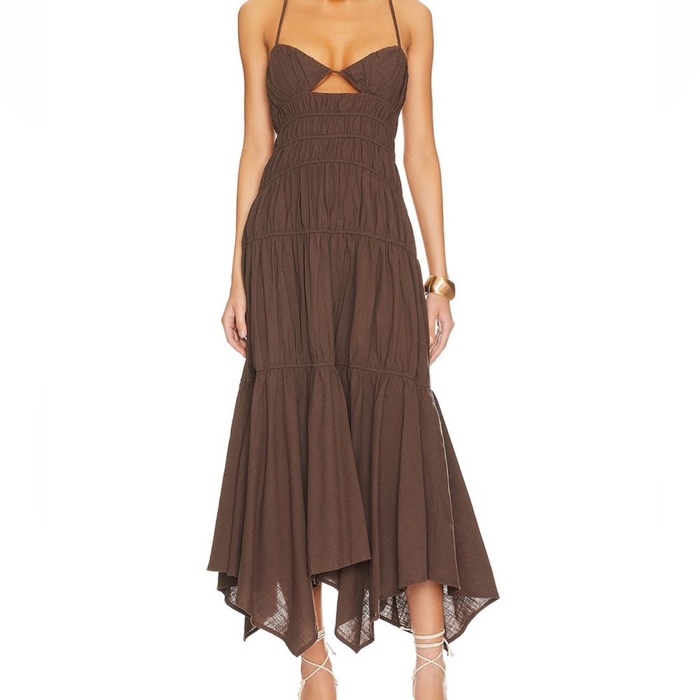 Brown Cut Out Tiered Maxi Sundress